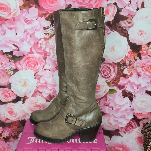 Office womens tall brown leather boots size 6 Made in Portugal 3" heel - Picture 2 of 8